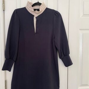 Tuckernuck Navy Dress with Cream Ruffle Collar